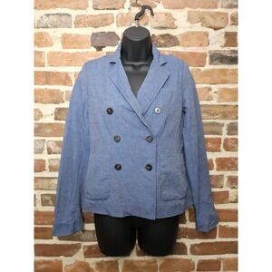 Cyrillus Blazer Woman's Light Blue Button Up Size 6 EUC Light‎ Academia